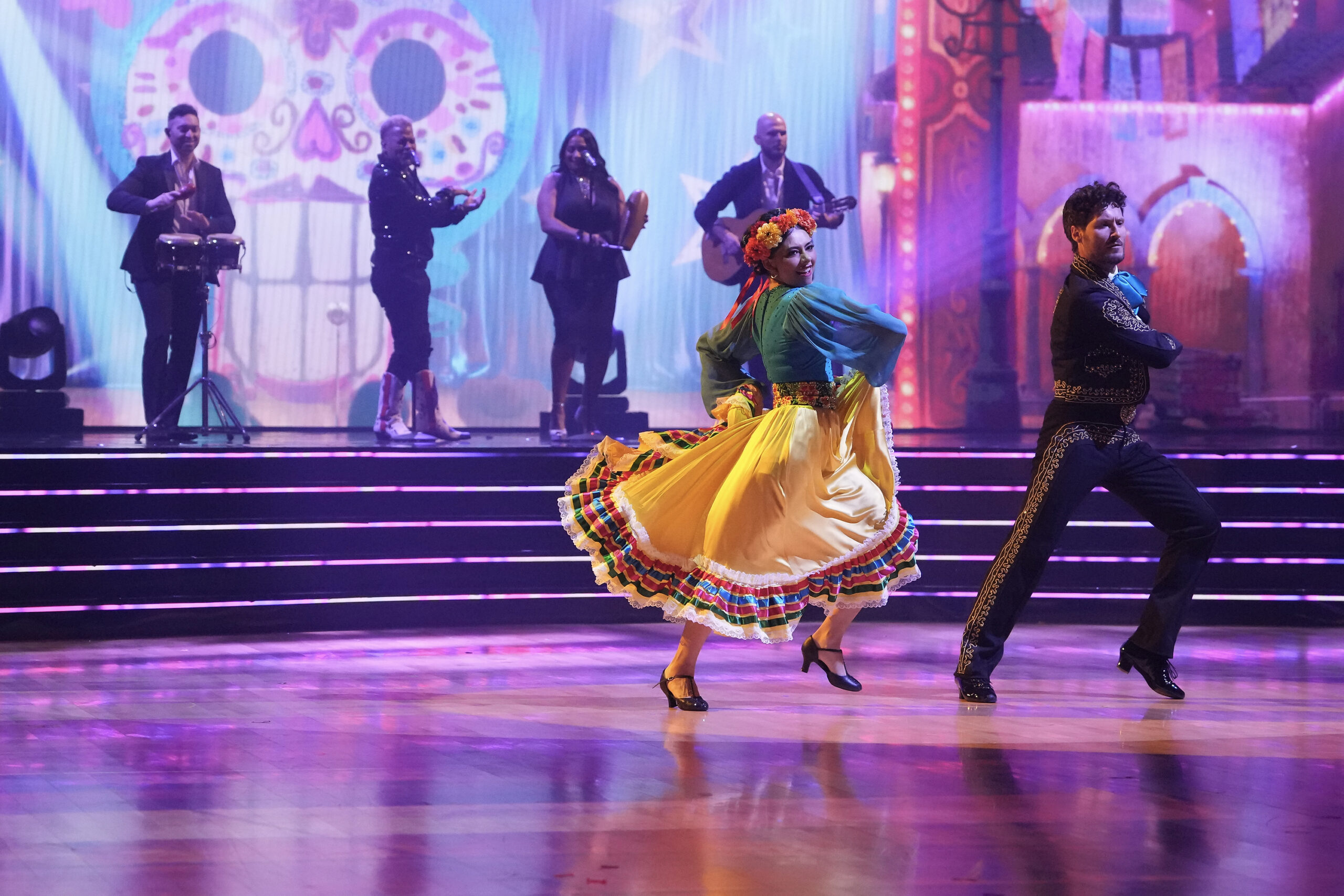 Star Xochitl Gomez performs a paso doble with professional Valentin Chmerkovskiy. Photo by Disney/Eric McCandless.