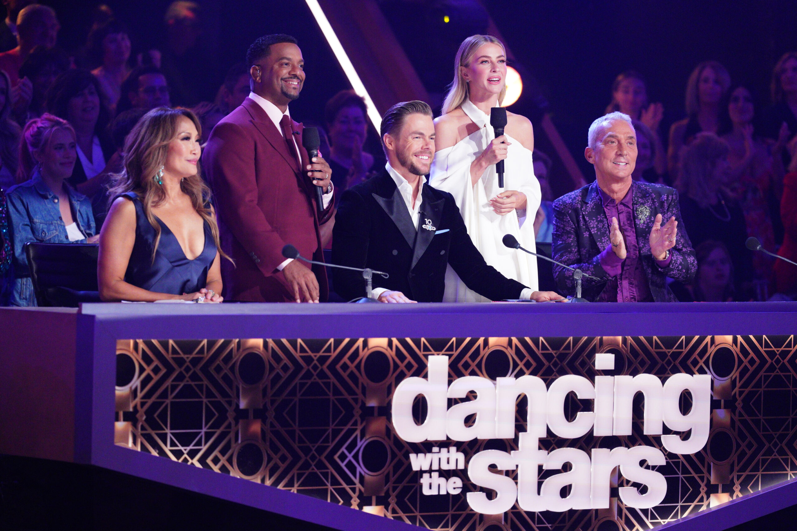 From left to right: Carrie Ann Inaba, Alfonso Ribeiro, Derek Hough, Julianne Hough, and Bruno Tonioli in DWTS. Photo by Disney/Christopher Willard.