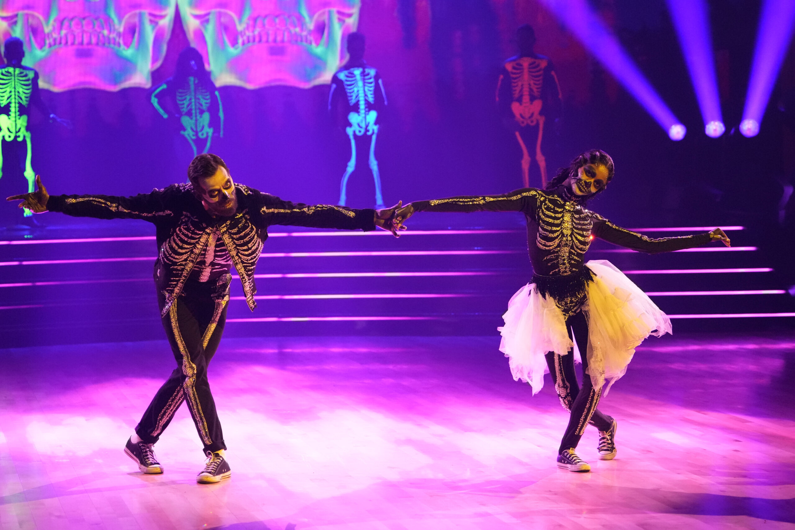 Charity Lawson and partner Artem Chigvintsev perform a Halloween-inspired jive. Photo by Disney/Erin McCandless.