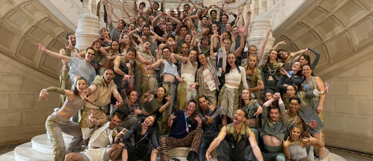 Paris 2024 Olympic Opening Ceremony dancers pose “backstage” at the city’s Tribunal de Commerce.