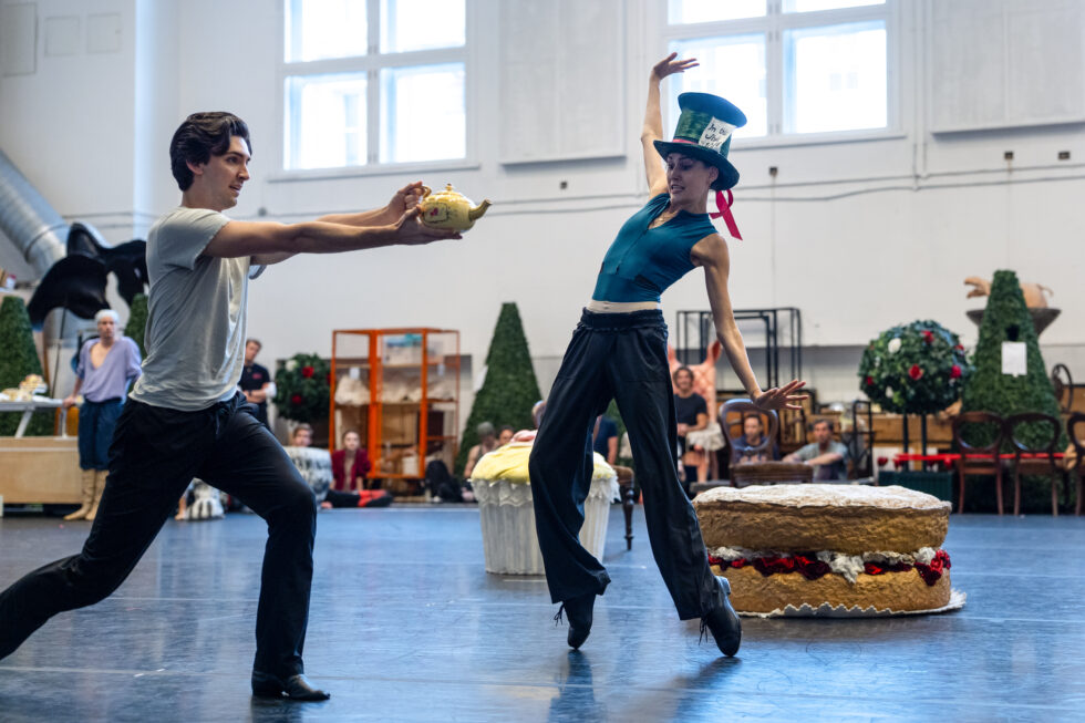 Amelia Townsend in rehearsal balances on the tips of her tap shoes.