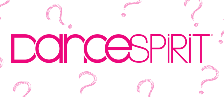 The hot pink "Dance Spirit" logo on top of a white background with light pink question marks scattered around.